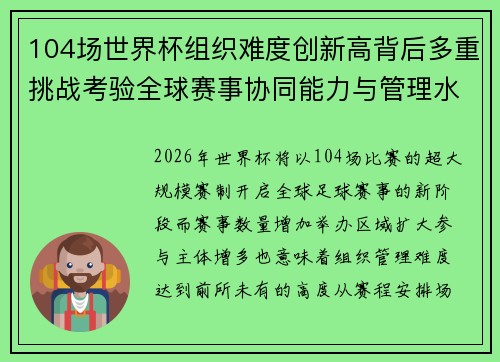 104场世界杯组织难度创新高背后多重挑战考验全球赛事协同能力与管理水平